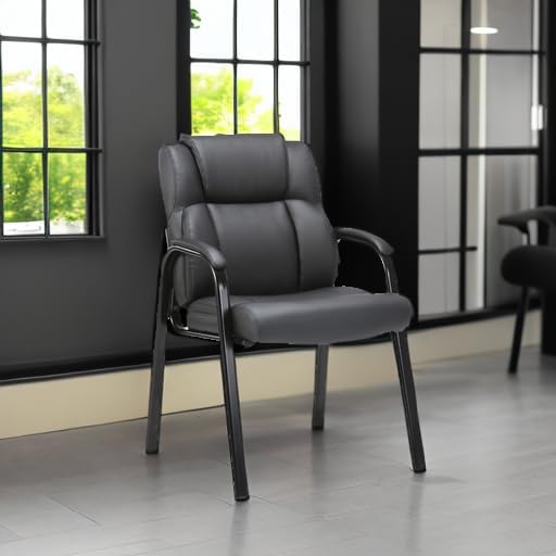 CLATINA Leather Reception Guest Chair – Ergonomic Waiting Room & Office Conference Chair with Padded Armrests