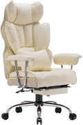 Efomao Desk Office Chair 400LBS, Big High Back PU Leather Computer Chair, Executive Office Chair with Leg Rest and Lumbar Support,Beige Office Chair