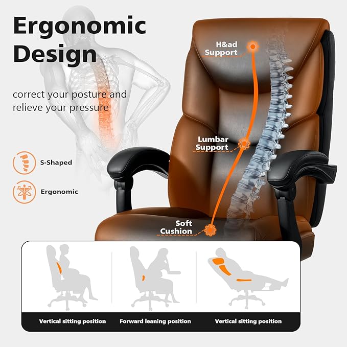 WAILOR Heavy Duty 400lbs Office Chair with Footrest – Reclining Big & Tall High Back PU Leather Ergonomic Computer Desk Chair