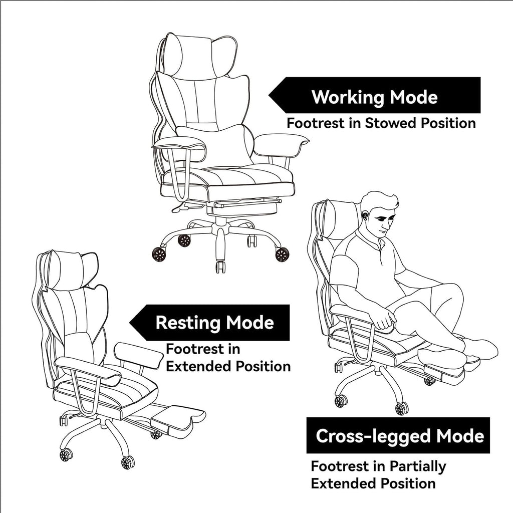 Efomao Desk Office Chair 400LBS, Big High Back PU Leather Computer Chair, Executive Office Chair with Leg Rest and Lumbar Support,Beige Office Chair