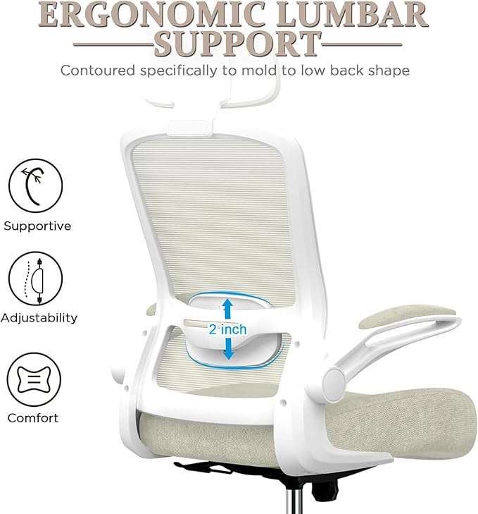 Mimoglad High Back Ergonomic Office Chair – Comfy Modern Desk Chair with Headrest, Lumbar Support & Flip-Up Arms