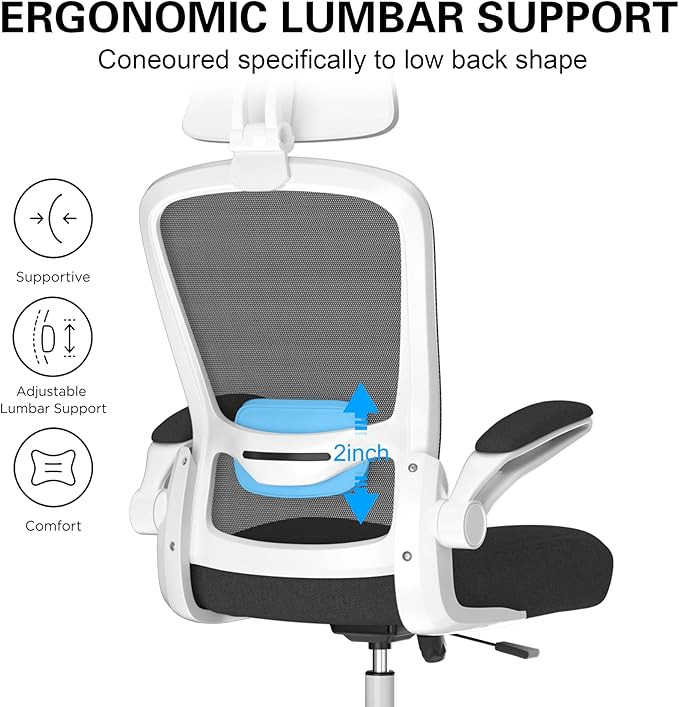 Mimoglad High Back Ergonomic Office Chair – Comfy Modern Desk Chair with Headrest, Lumbar Support & Flip-Up Arms