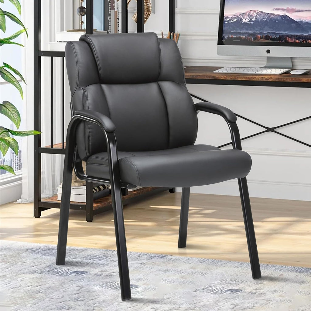 CLATINA Leather Reception Guest Chair – Ergonomic Waiting Room & Office Conference Chair with Padded Armrests