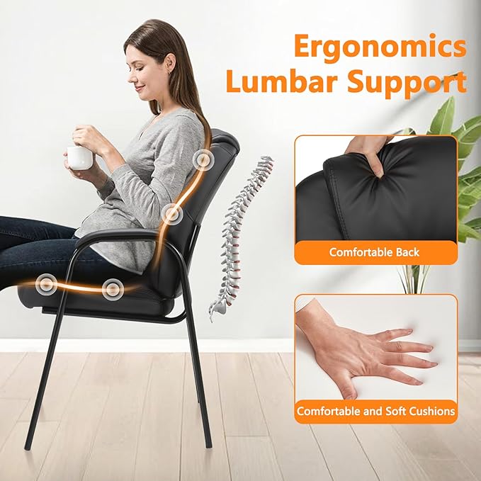 CLATINA Leather Reception Guest Chair – Ergonomic Waiting Room & Office Conference Chair with Padded Armrests