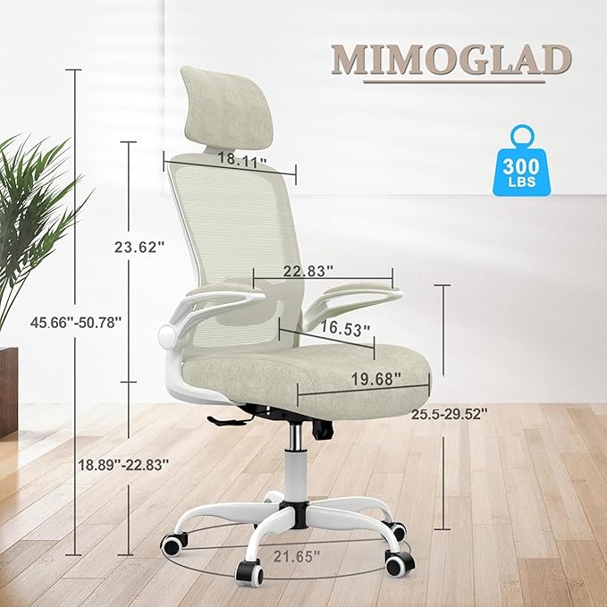 Mimoglad High Back Ergonomic Office Chair – Comfy Modern Desk Chair with Headrest, Lumbar Support & Flip-Up Arms
