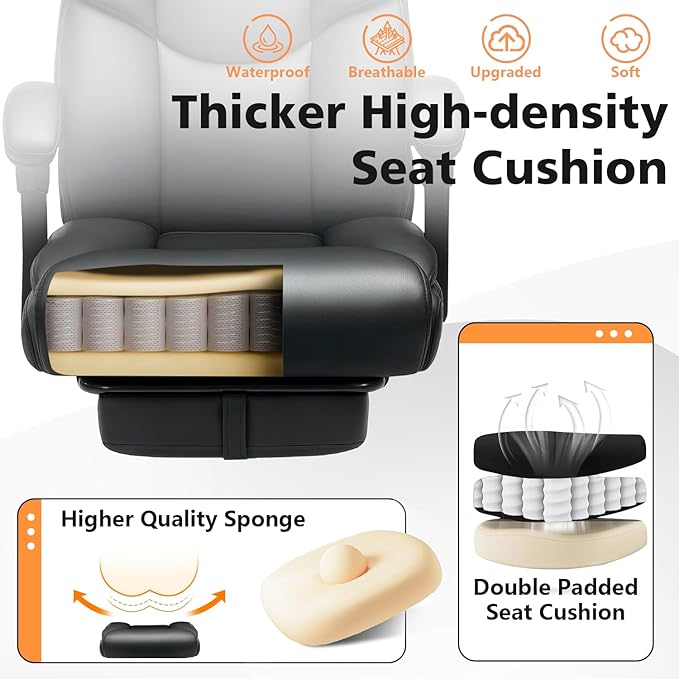 WAILOR Heavy Duty 400lbs Office Chair with Footrest – Reclining Big & Tall High Back PU Leather Ergonomic Computer Desk Chair
