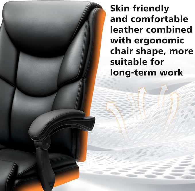 WAILOR Heavy Duty 400lbs Office Chair with Footrest – Reclining Big & Tall High Back PU Leather Ergonomic Computer Desk Chair