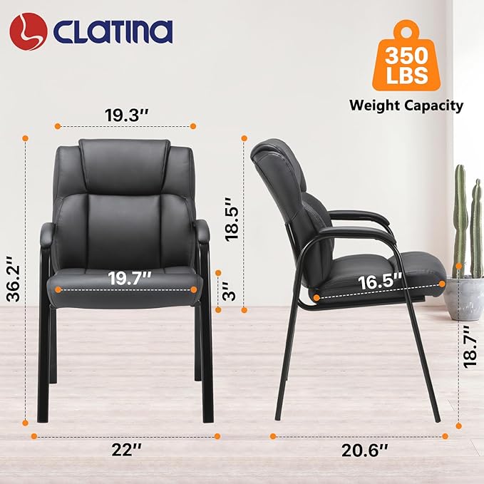CLATINA Leather Reception Guest Chair – Ergonomic Waiting Room & Office Conference Chair with Padded Armrests