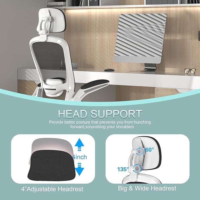 Mimoglad High Back Ergonomic Office Chair – Comfy Modern Desk Chair with Headrest, Lumbar Support & Flip-Up Arms