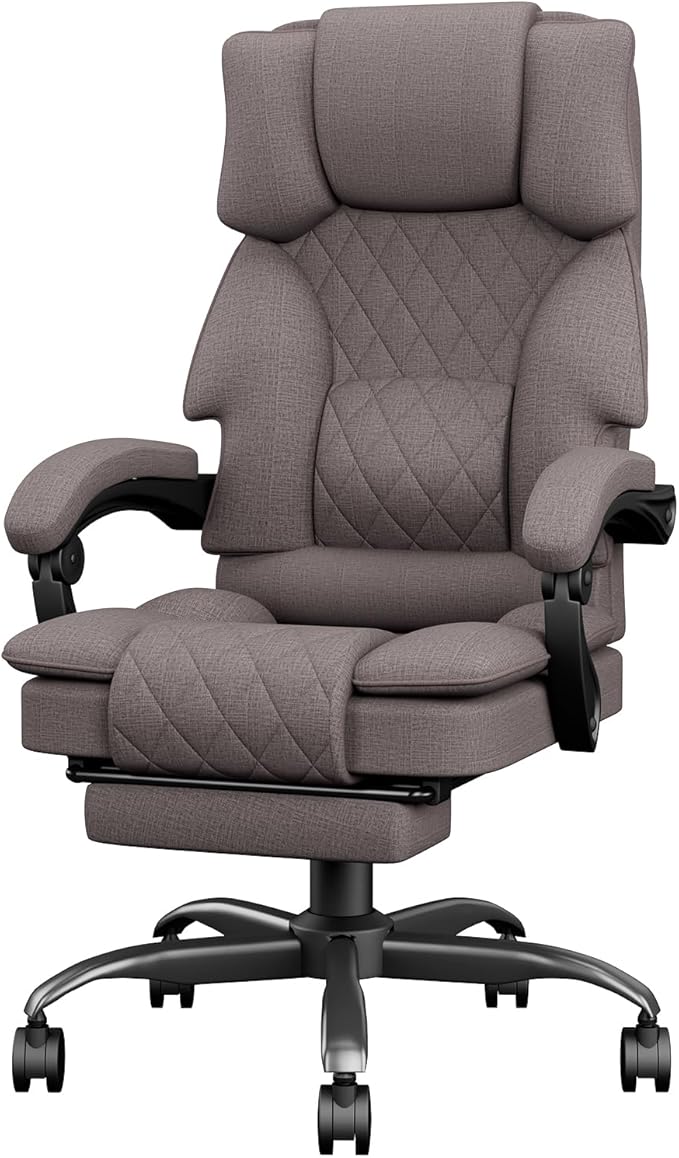 Ergonomic Fabric Office Chair with Footrest – Big & Tall Heavy Duty Executive Reclining Computer Desk Chair (Deep Brown)