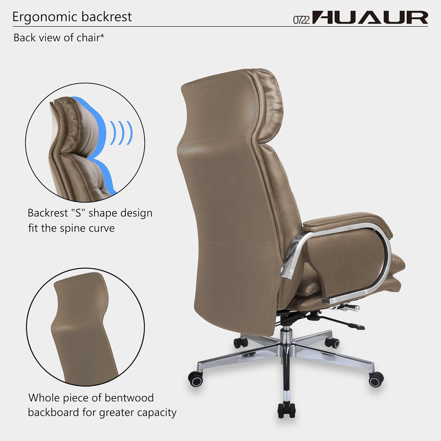 Genuine Leather Modern Executive Chair – High-Back 90° to 150° Reclining Office Chair with 400lbs Capacity (Taupe)