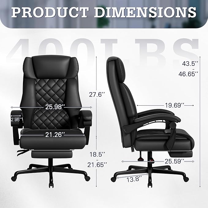 Furmax Heavy Duty 500lbs Massage Office Chair with Footrest – Reclining Big & Tall High Back Executive Computer Desk Chair (Black)