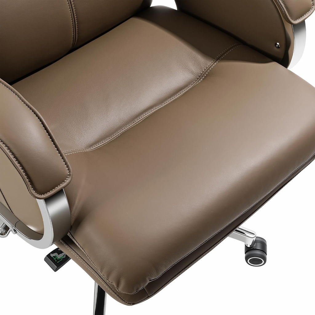 Genuine Leather Modern Executive Chair – High-Back 90° to 150° Reclining Office Chair with 400lbs Capacity (Taupe)