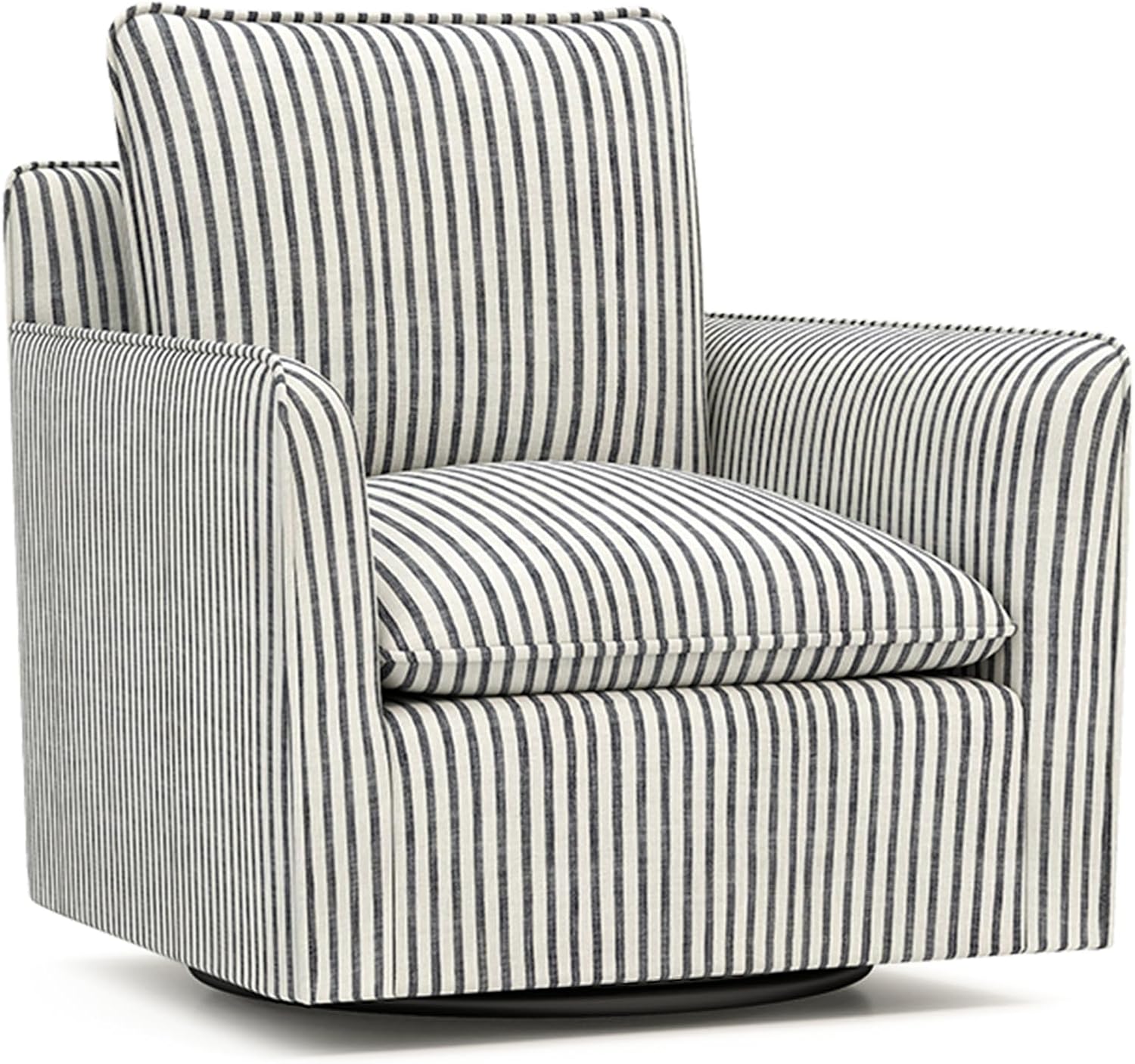 CANMOV Swivel Accent Chair – Modern 360° Comfy Reading Armchair with Thick Lumbar Support for Living Room & Small Spaces (Blue Stripe)