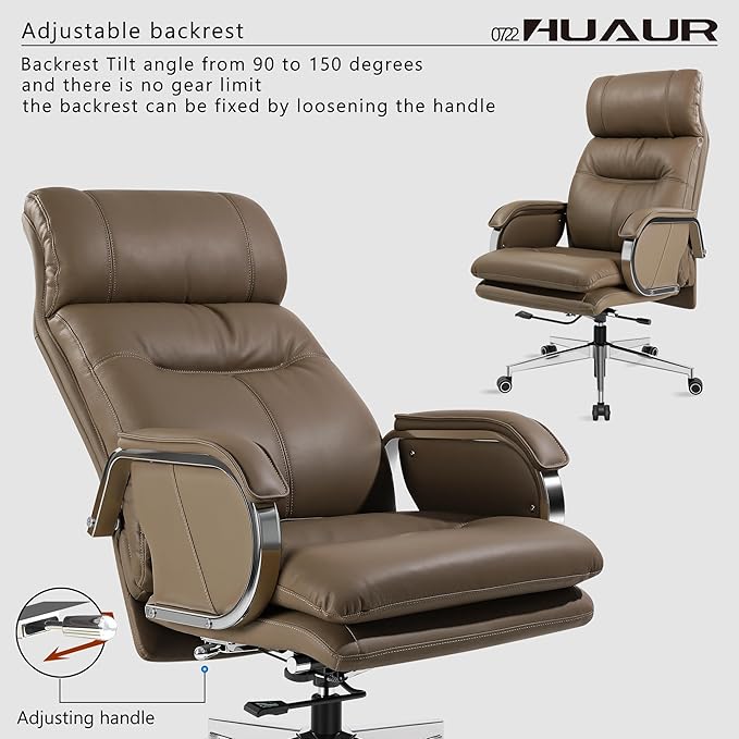 Genuine Leather Modern Executive Chair – High-Back 90° to 150° Reclining Office Chair with 400lbs Capacity (Taupe)