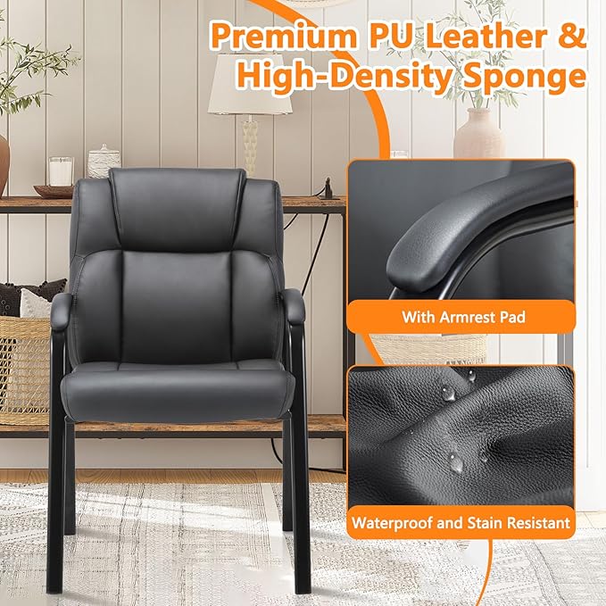 CLATINA Leather Reception Guest Chair – Ergonomic Waiting Room & Office Conference Chair with Padded Armrests