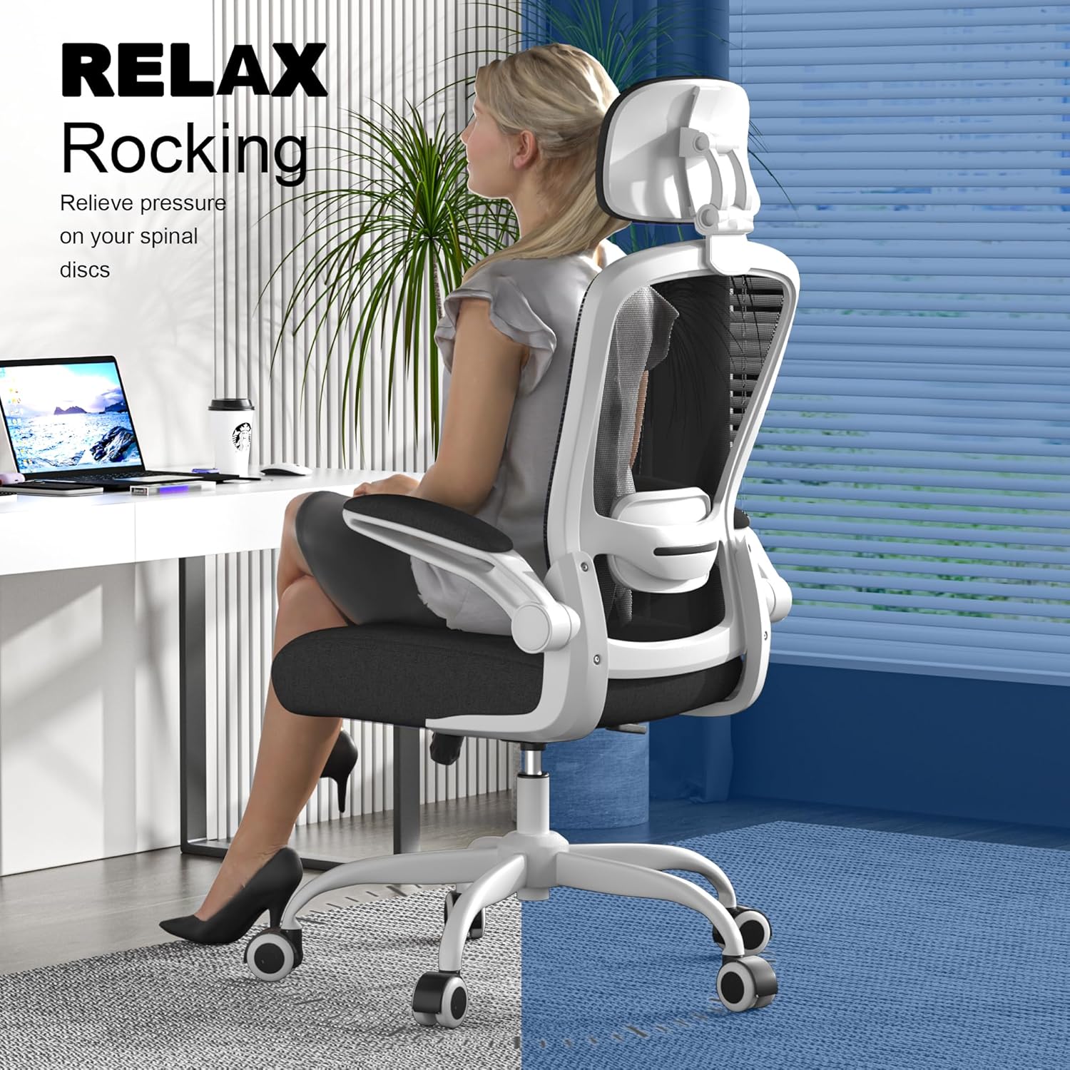 Mimoglad High Back Ergonomic Office Chair – Comfy Modern Desk Chair with Headrest, Lumbar Support & Flip-Up Arms