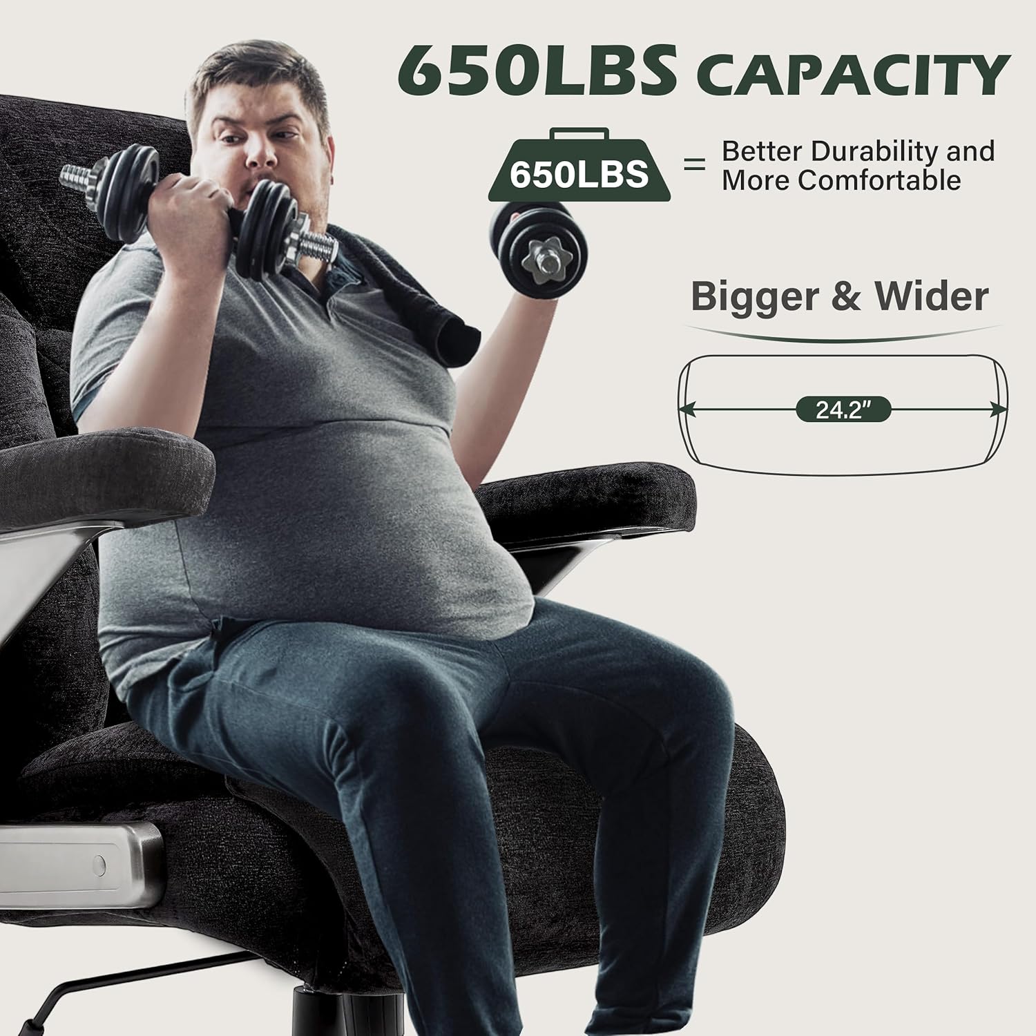 Heavy Duty 650lbs Big & Tall Office Chair with Thick Spring Cushion – 5D Flip-Up Arm Ergonomic Executive Computer & Gaming Chair (Black Cloth)