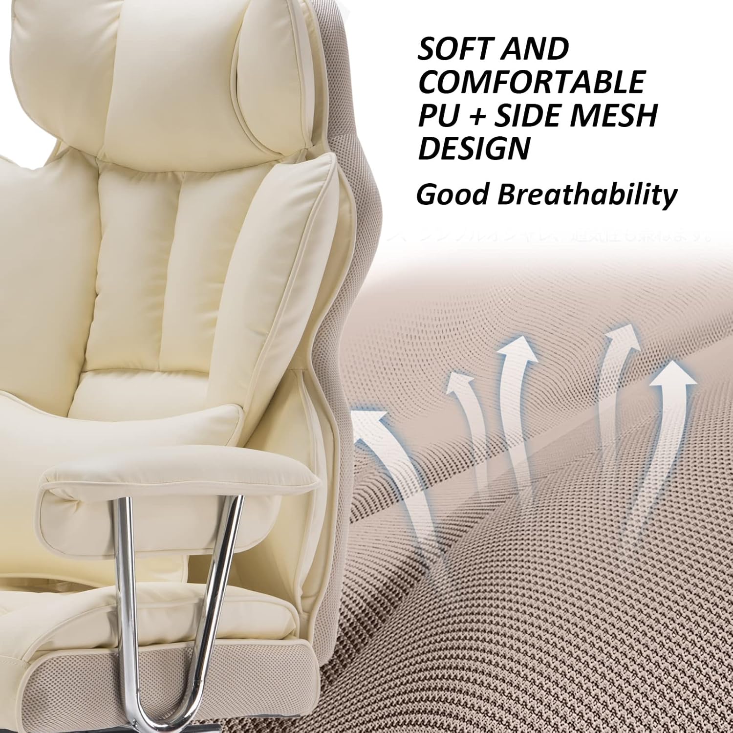 Efomao Desk Office Chair 400LBS, Big High Back PU Leather Computer Chair, Executive Office Chair with Leg Rest and Lumbar Support,Beige Office Chair