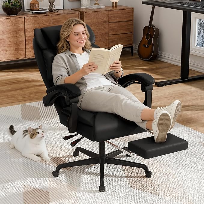 Furmax Heavy Duty 500lbs Massage Office Chair with Footrest – Reclining Big & Tall High Back Executive Computer Desk Chair (Black)