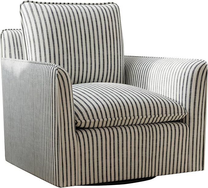 CANMOV Swivel Accent Chair – Modern 360° Comfy Reading Armchair with Thick Lumbar Support for Living Room & Small Spaces (Blue Stripe)